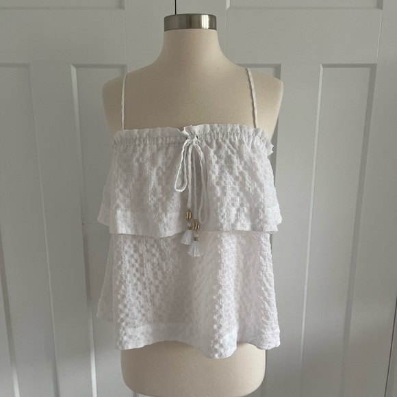 Lilly Pulitzer Mays Tank Top Textured White Ruffled Flounce Size S - Picture 2 of 8